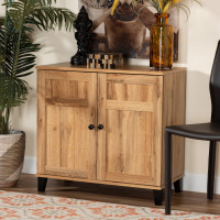 Baxton Studio FP-1201-Wotan Oak Glidden Modern and Contemporary Oak Brown Finished Wood 2-Door Shoe Storage Cabineto